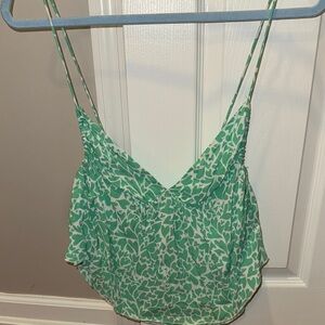 Green Floral Spaghetti Strap Top